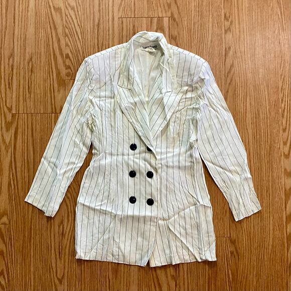 Francine Browner Vintage White Stripe Oversized Blazer Womens 6 - Picture 2 of 15